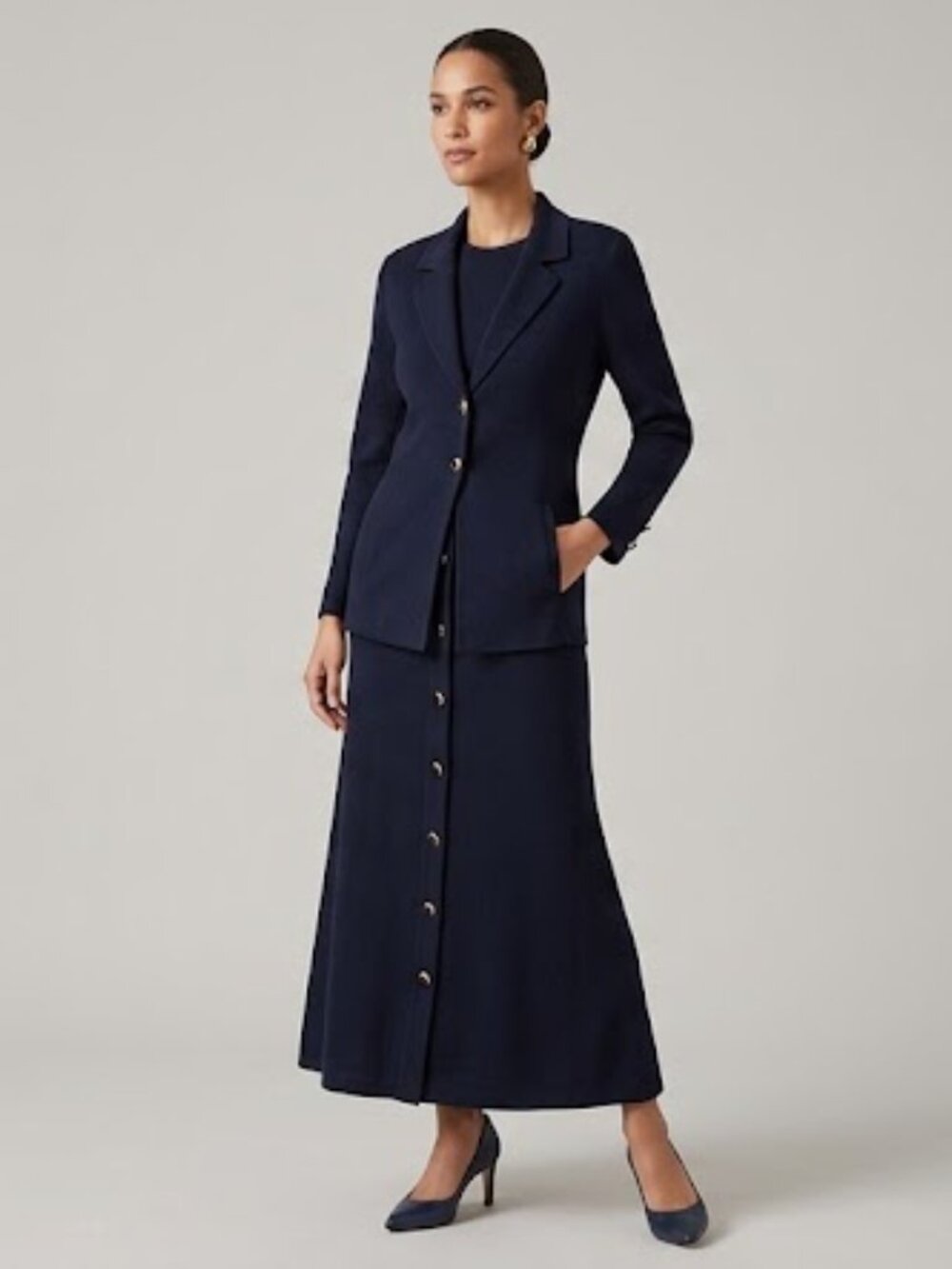 St. John Women's Black Two-Piece Skirt Set with Button Details size 12 / 10